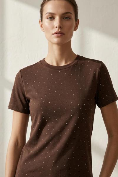 Taşlı Modal Tişört Kahverengi