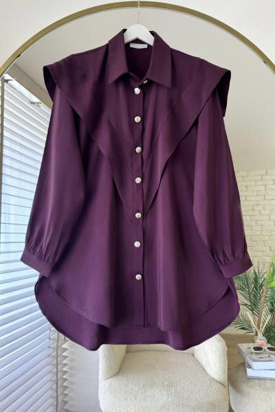 Volanlı Modal Gömlek Mürdüm