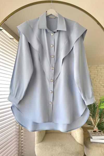 Volanlı Modal Gömlek Mavi