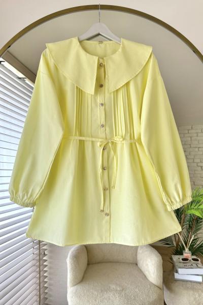 Bebe Yaka Nervürlü Gömlek Sarı
