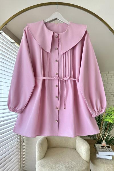 Bebe Yaka Nervürlü Gömlek Pembe