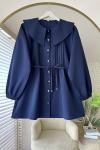 Bebe Yaka Nervürlü Gömlek Lacivert