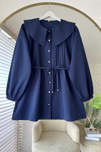 Bebe Yaka Nervürlü Gömlek Lacivert