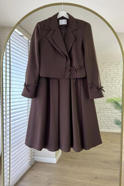 Yaka Detaylı Etekli Takım Acı Kahve