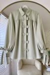 Patı Fiyonklu Oversize Gömlek Açık Yeşil