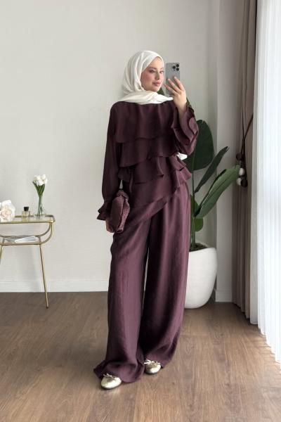 Kat Kat Pantolonlu Takım Mürdüm