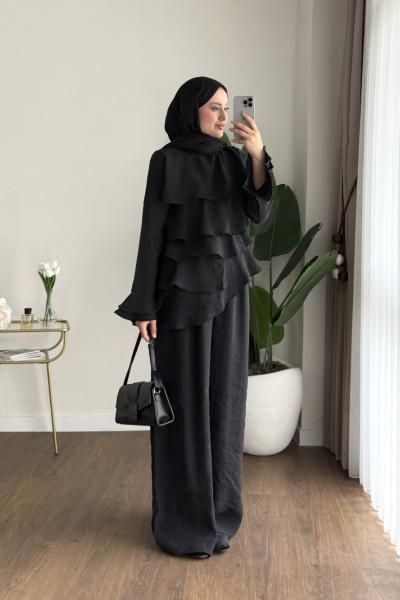 Kat Kat Pantolonlu Takım Siyah