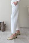 Beli Lastikli Double Pantolon Beyaz