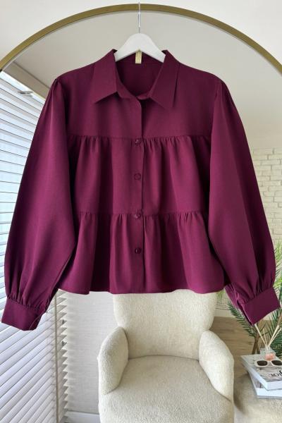 Floor Kısa Gömlek Bordo