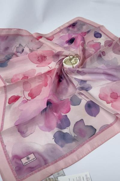 Çiçek Desenli Kehribar Eşarp  Pembe Rk