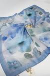 Çiçek Desenli Kehribar Eşarp Mavi