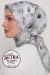 Çiçek Desenli Kehribar Eşarp Gri