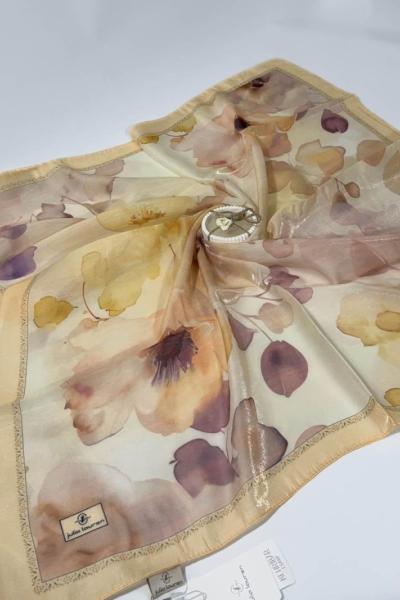 Çiçek Desenli Kehribar Eşarp Altın Sarısı