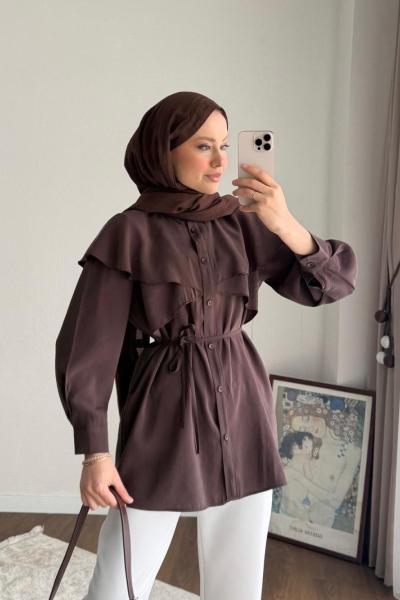 Allerli Modal Gömlek Acı Kahve