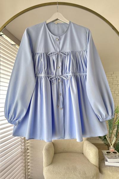 Biye Büzgülü Gömlek Mavi
