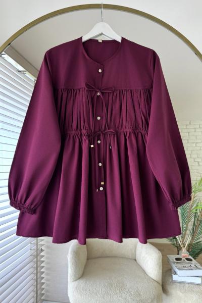 Biye Büzgülü Gömlek Bordo