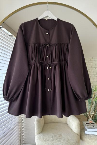 Biye Büzgülü Gömlek Kahverengi