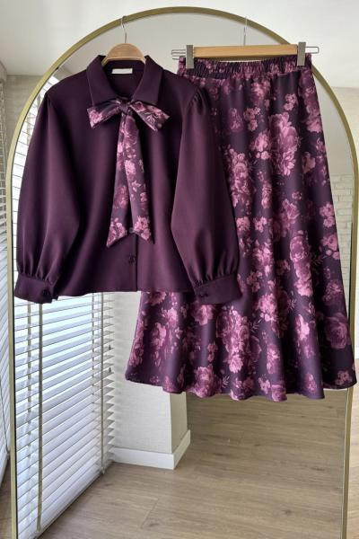 Violet Etekli Takım Mürdüm