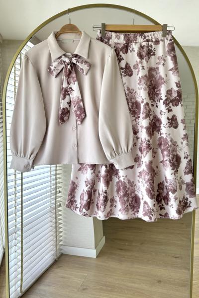 Violet Etekli Takım Bej