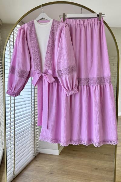 Lace Etekli Takım Pembe