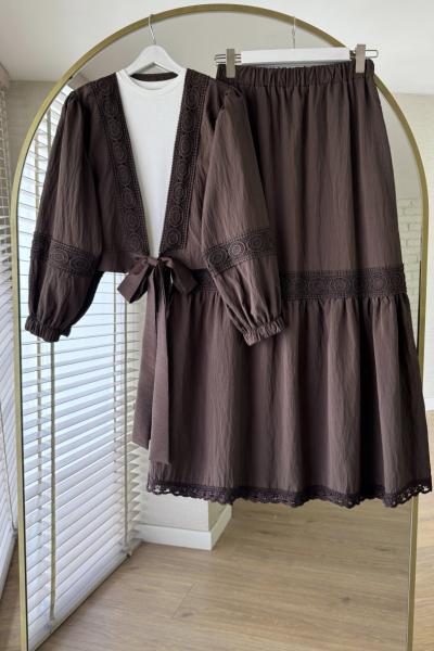 Lace Etekli Takım Acı Kahve