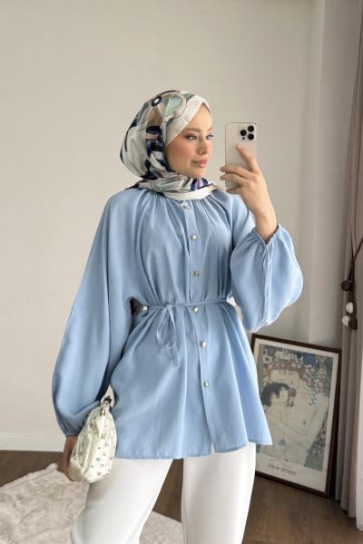 Reglan Kol Oversize Gömlek Mavi