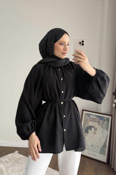 Reglan Kol Oversize Gömlek Siyah