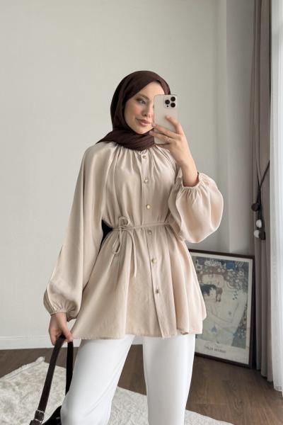 Reglan Kol Oversize Gömlek Bej