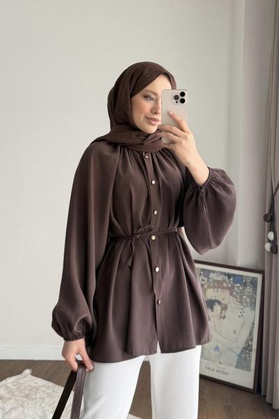 Reglan Kol Oversize Gömlek Acı Kahve
