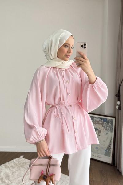 Reglan Kol Oversize Gömlek Pudra