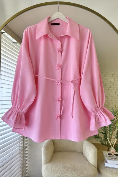 Patı Çiçekli Gömlek Pembe