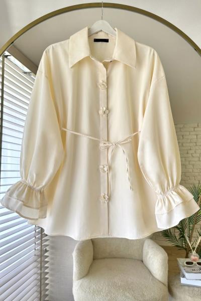 Patı Çiçekli Gömlek Krem