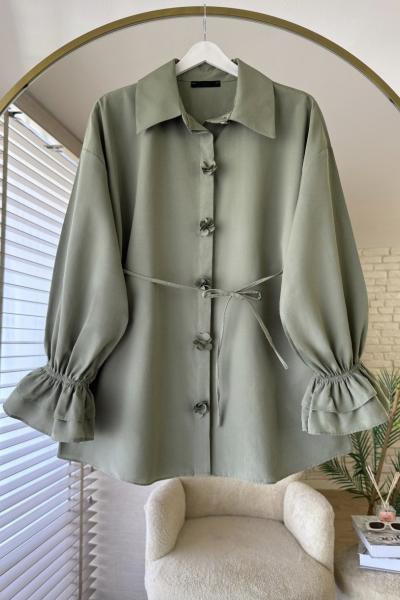 Patı Çiçekli Gömlek Yeşil