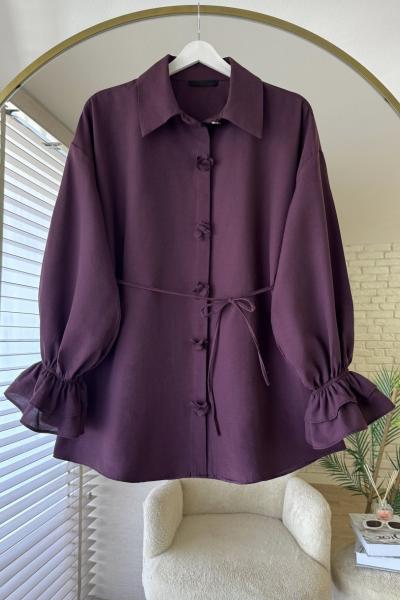 Patı Çiçekli Gömlek Mürdüm