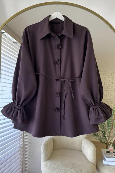 Patı Çiçekli Gömlek Acı Kahve