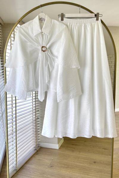 Pelerinli Vual Takım Beyaz