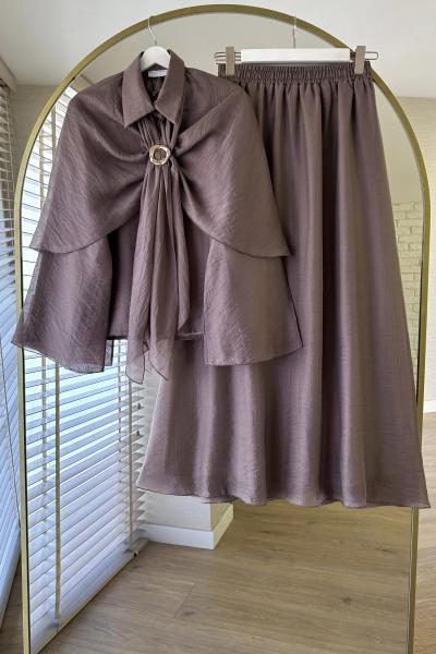 Pelerinli Vual Takım Kahverengi