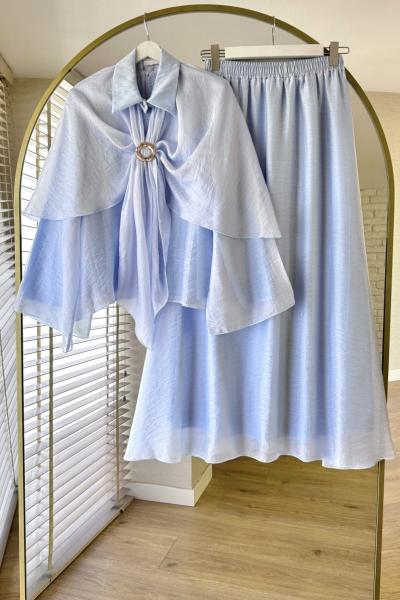 Pelerinli Vual Takım Bebe Mavisi