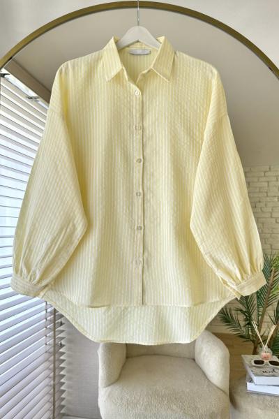 Çizgili Oversize Gömlek Sarı