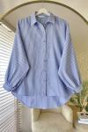 Çizgili Oversize Gömlek Lacivert