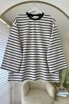 Bisiklet Yaka Çizgili Sweatshirt Siyah