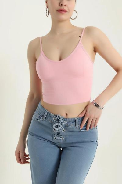 Arkası Çapraz Lastikli Büstiyer Pembe