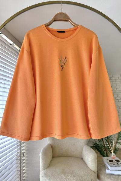 Nakışlı Salaş Sweatshirt Kavun içi