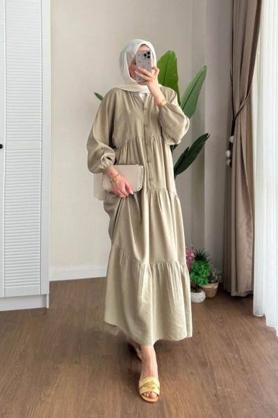 Yarım Patlı Oversize Modal Elbise Yeşil