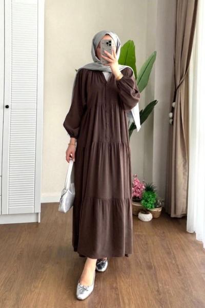 Yarım Patlı Oversize Modal Elbise Acı Kahve