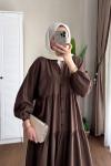 Yarım Patlı Oversize Modal Elbise Acı Kahve