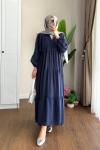 Yarım Patlı Oversize Modal Elbise Lacivert