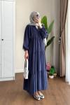 Yarım Patlı Oversize Modal Elbise Lacivert