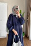 Yarım Patlı Oversize Modal Elbise Lacivert