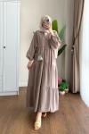 Yarım Patlı Oversize Modal Elbise Vizon